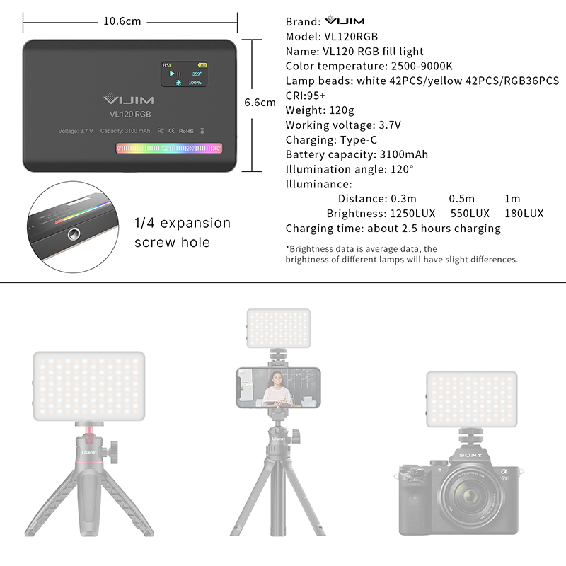 Ulanzi VL120 RGB Câmera Luz de - Photography Lighting Rgb avaliação e preço